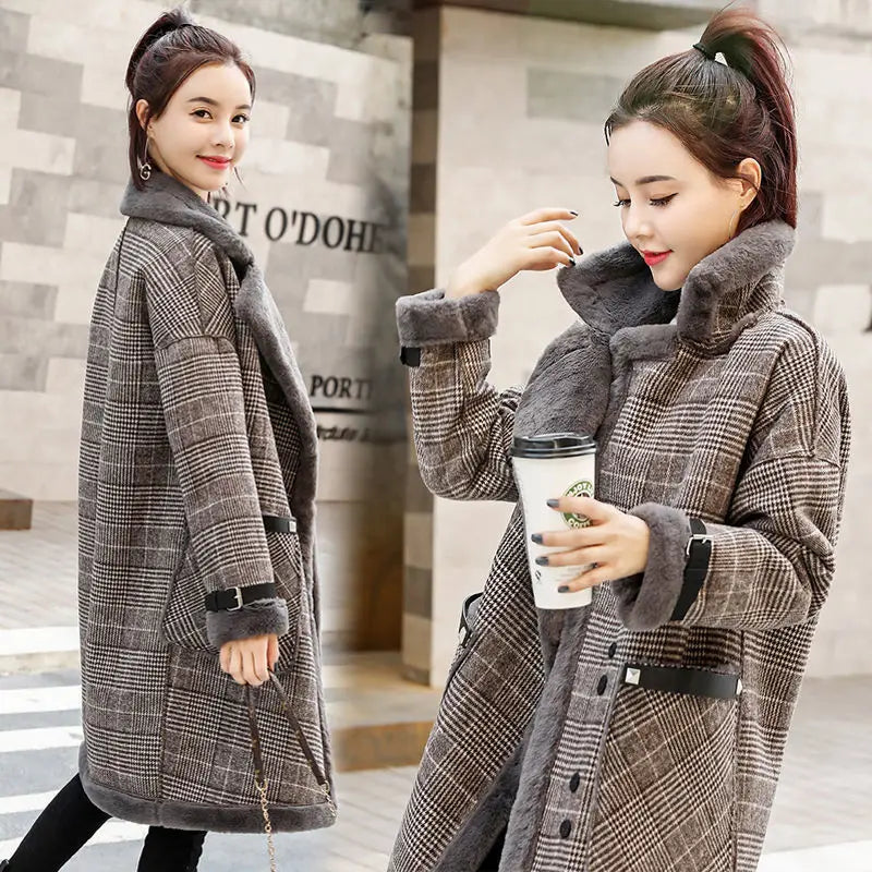 Women Wool Coats Jackets Blends Turn Down Collar Coat Thick Lamb Wool Y2k Streetwear Jacket Work Outerwear Autumn Winter