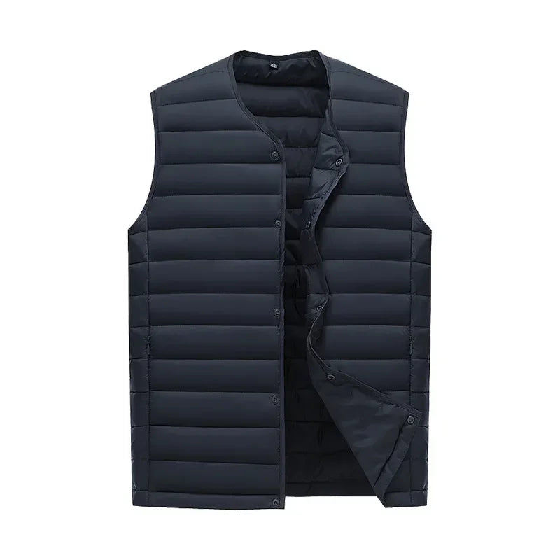 Men Vest Jacket Warm 2024 Autumn Winter Casual Sleeveless Coats Down Cotton Waistcoat Solid Color Male Buttons V-neck Outerwear