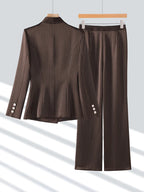 Office Ladies Formal Pant Suit 2 Piece Set Women Ebony Black Female Long Sleeve Business Work Wear Blazer Jacket And Trouser