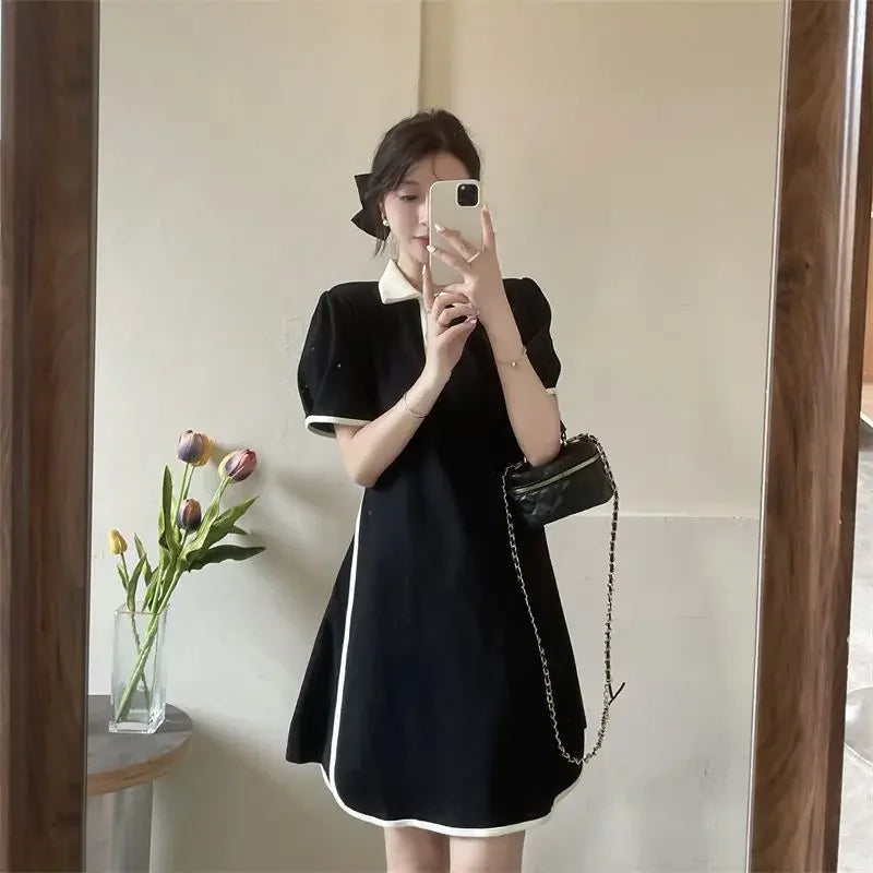 Women's Dresses Black Female Dress Midi Loose Short Sleeve New Features of Clothes in Sensual Sexy Casual Youth Elastic Curvy