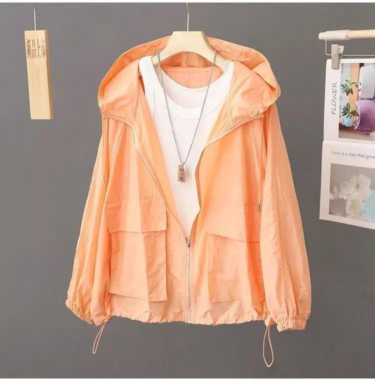 Summer Sunscreen Hooded Lightweight Loose Windbreaker 2025 New Breathable Outdoor Thin Jacket For Women Plus Size Trench Coat