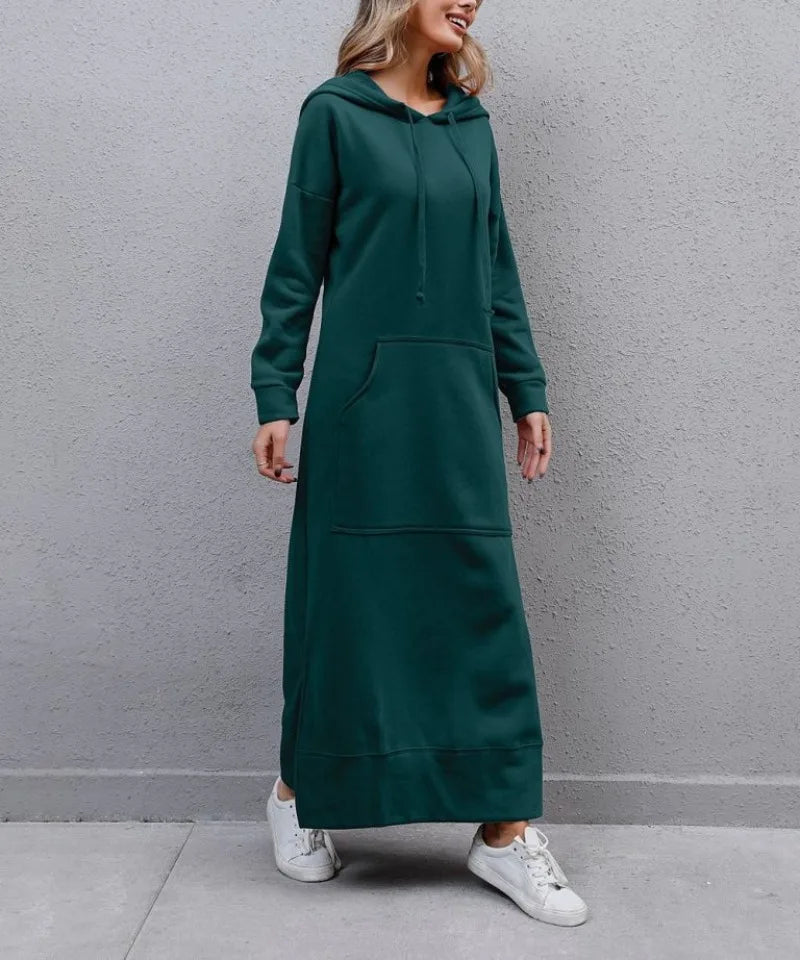 women's hoodies Hoodies Dress for Women Fashion  2024 Hem Lace-up Midi Robe Hooded Long Vestidos Winter Warm Casual Loose Sweatshirt Dress