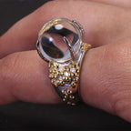 925 Sterling Silver Statement Ring for Women Large Ball Crystal Natural Gemstone Irregular Unique Design Exaggerated Jewelry