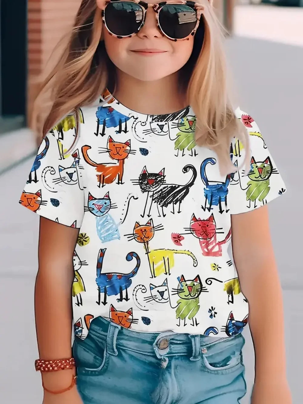 Children T-shirt Fashion Simple Styl Round Neck Short Sleeved T-Shirt Casual Vintage Outdoors Quick-Drying T-Shirt for Girl