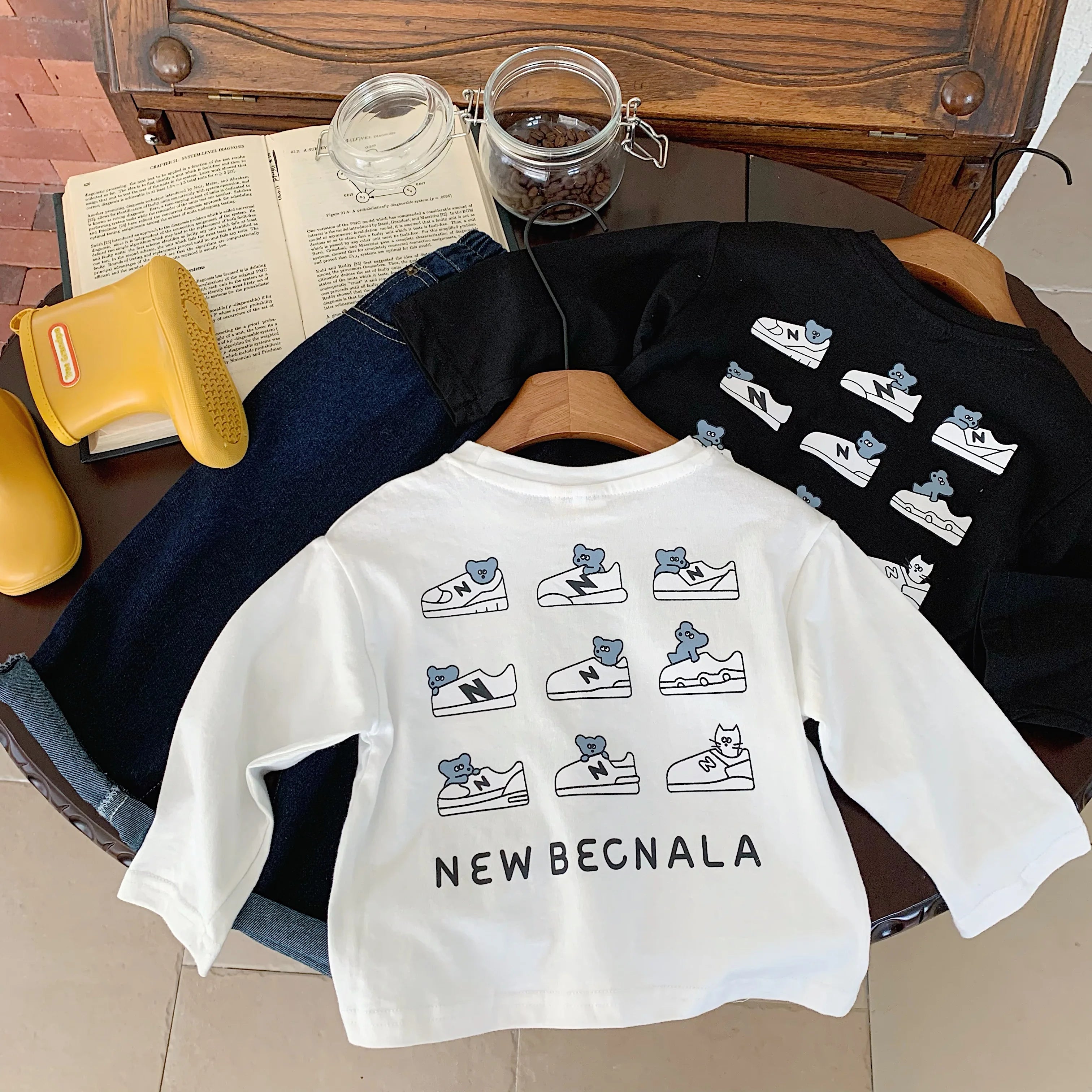 Children T-shirt Children's T-shirt 2025 Autumn New Product Boys and Girls Front and Back Printed Base Shirt Baby Round Neck T-shirt Trendy