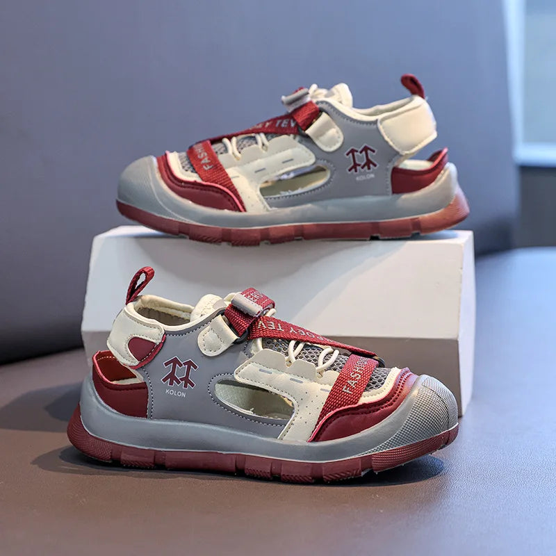 Children Casual Shoes Hollowed-out Kids Sandals Sports Running 2025 Summer New Students Flat Shoes Toes Capped Non-slip Trendy Children Shoes