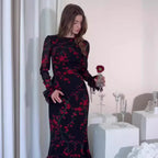 Women's women's dresses Evening Dresses Summer New Printed French Floral Slim-fitting Retro White Dress for Women