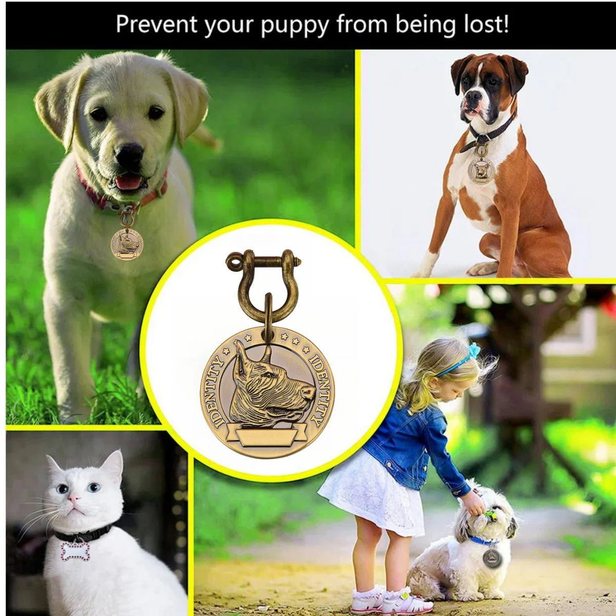 Custom Tags VIP Customizable Engraved Pets ID Tag for Dog Cat Bronze Nameplate Tags Personalized  Address Number Dogs Collar ID Pendant