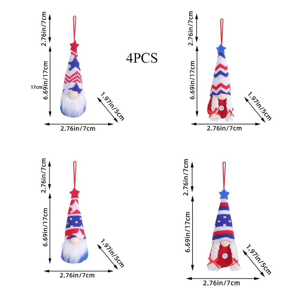 4th Of July Gnomes Set Independence Day Hanging Gnome Pendant Decorative Charm Ornaments For Holiday Window Wall Decoration