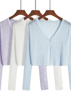 Women Cardigans Long Sleeve Knitted Outerwear Solid Thin Spring Short Sweaters V-neck Knitwears Korean Fashion Cardigans 2025