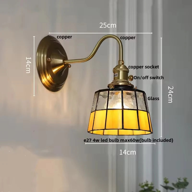 Bedroom headboard Tiffany living room background wall light light luxury Nordic American retro corridor corridor all copper wall