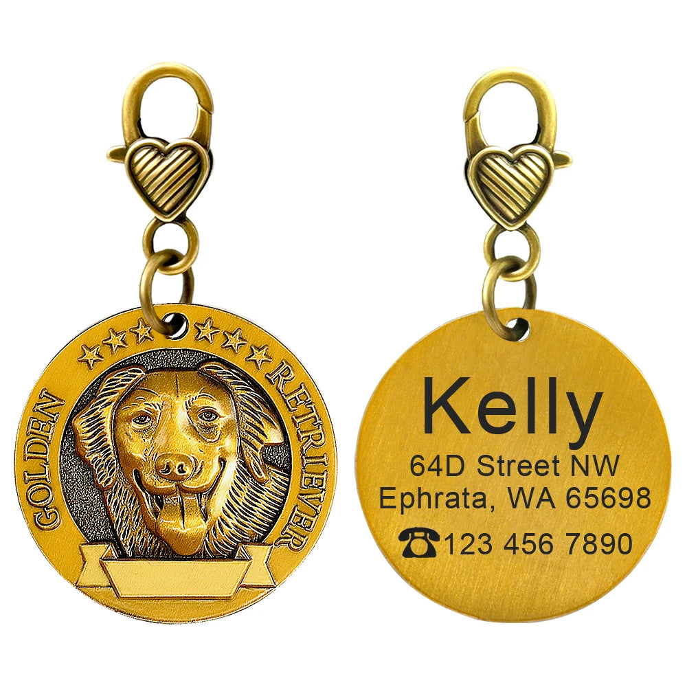 Custom Tags Personalized Dog ID Tag Custom Copper Coated Metal Engraved Large Dog Name Tags Pet Accessories for Labrador