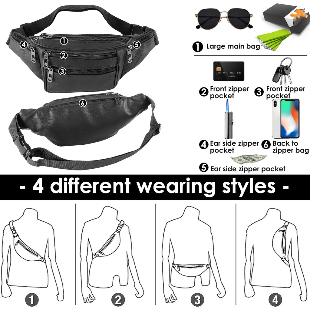 Fanny Packs Fashion Waist Pack Belt Bag with 7 Zipper Pockets Adjustable Casual Hip Bum Bag for Travel Shopping Hiking Cycling