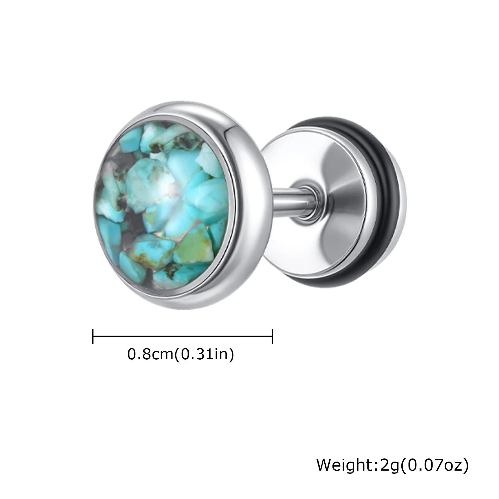 Natural Stone Stud Earrings for Men Boys,Stainless Steel Plated Round Small Earring,Stylish Jewelry Gifts