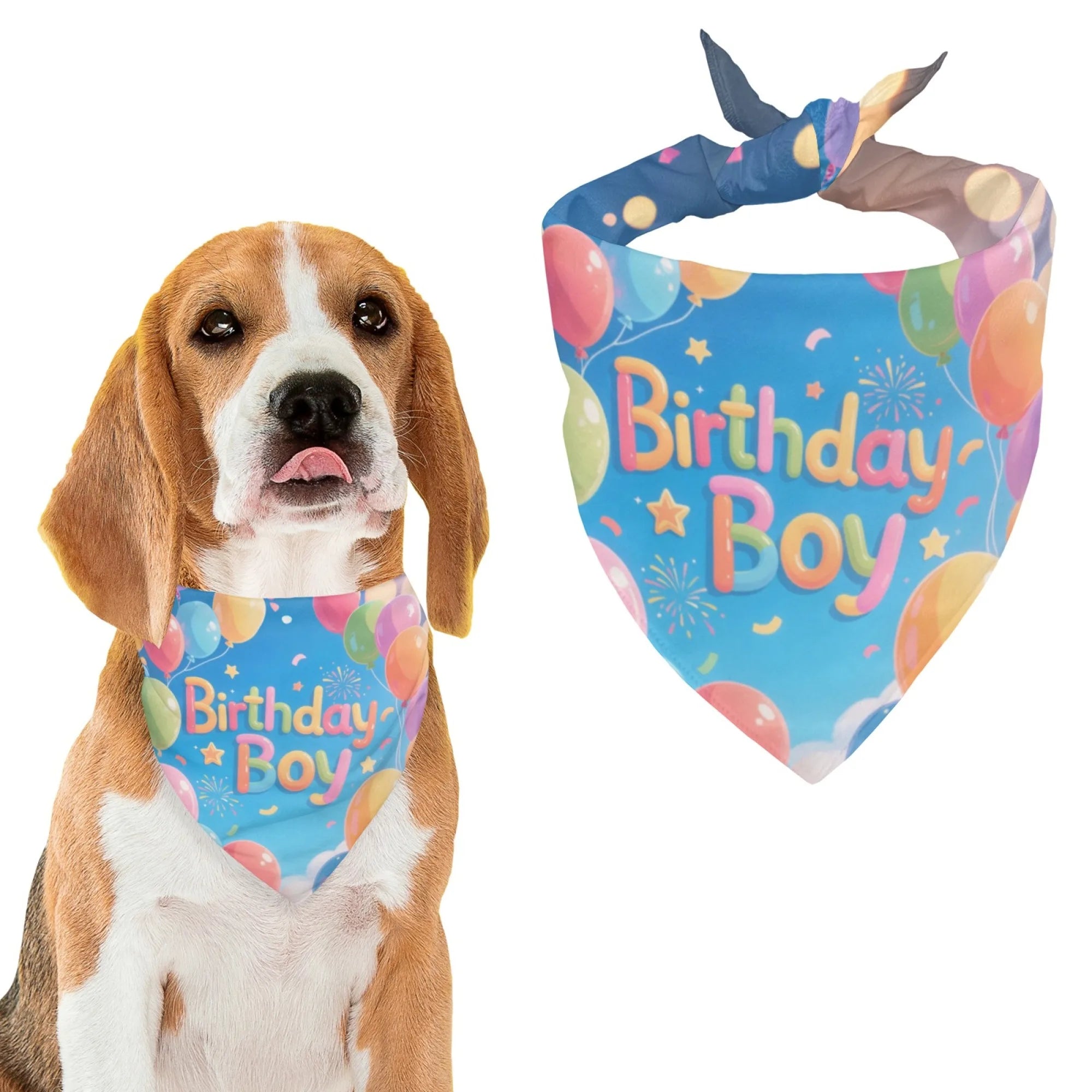 Dog Bandanas，Triangular Adjustable Cute Birthday Boy Pattern Printed Polyester，Pet Scarf ，Puppy Accessories Drool Bib