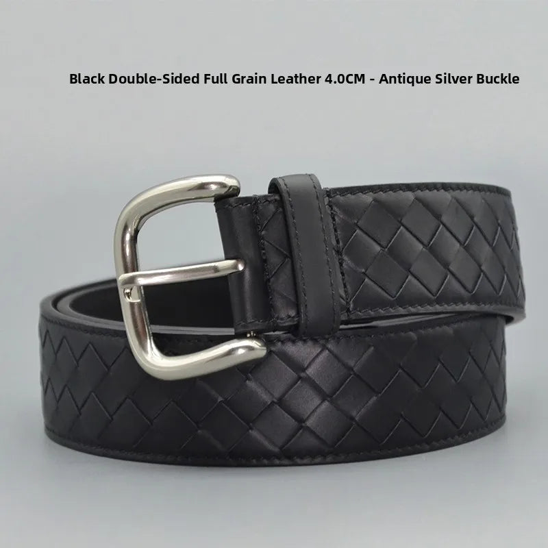 PLULUSA Hanrted Leather Belt for Men Genuine Top Layer Cowhide Bule Pure Handwoven Men's Belt Versatile Sli Belt