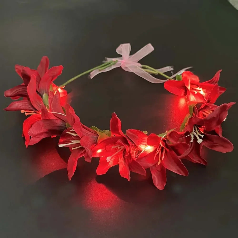 Light Up Party Flower Headband Wreath Crown Floral Wedding Garland Bridal Hairbands Festivals Photo Birthday Christmas