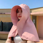 Summer Hats for Women Outdoor UV Anti Neck Protection Sun Visors for Lady Fishing Hiking Wide Brim Shawl Sunscreen Ponytail Cap