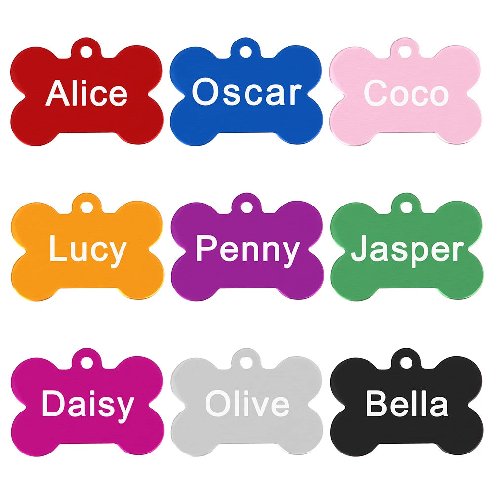 Custom Tags Personalized Dogs Cats ID Tag Custom Alloy Bone Puppy Kitten Collar Accessories Anti-lost Pet Name Tags for Small Large Dog Cat