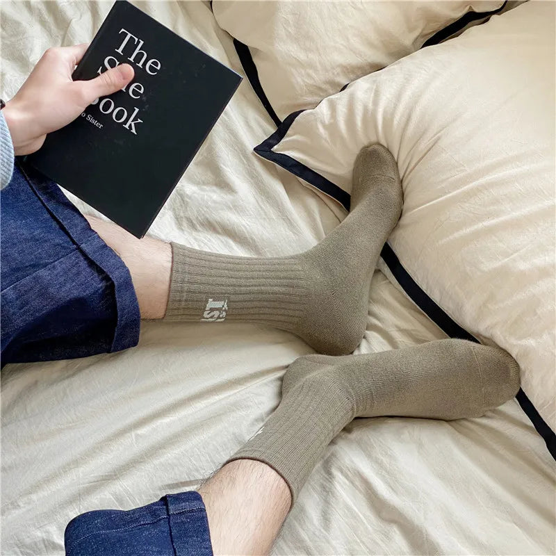 Men Socks Cotton Mid Calf Socks for Men Sports Letter Print Stockings Breathable Comfortable Stockings All Match Socks for Men
