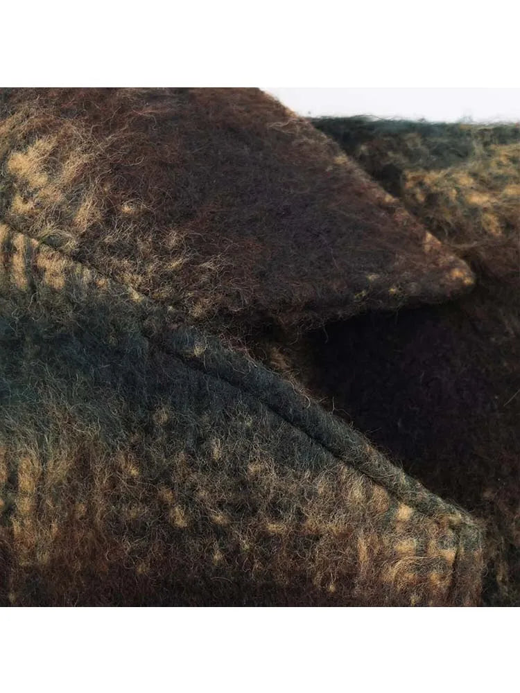 Women's Woolen  Coat 2025 Autumn Winter New Fashion Women Long Sleeve Button Checkered Overcoat Women High Street Leisure Coats