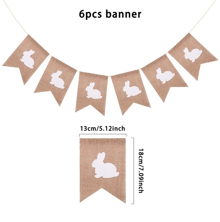 Easter Cute Rabbit Jute Banner Garland Burlap Linen Flag 2025 Happy Easter Party Home Wall Hanging Decoration Supplies Kids Gift