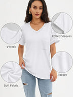Womens T Shirts 2025 Short Sleeve V-Neck Shirts Cute Fit Summer Casual Tee Tops S-XXL