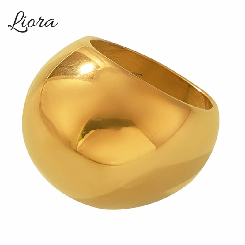 316L Stainless Steel Statement Rings For Women Men Shiny Surface Cocktail Rings Gold-Plated Smooth Waterproof Fashion Jewelry