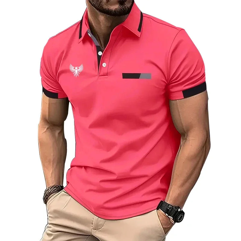 Men Polo Shirt  Summer Casual Polo Shirt  Short Sleeve Fashion Spell Color Lapel Polo Shirt Men Personality Tops Polo Shirt
