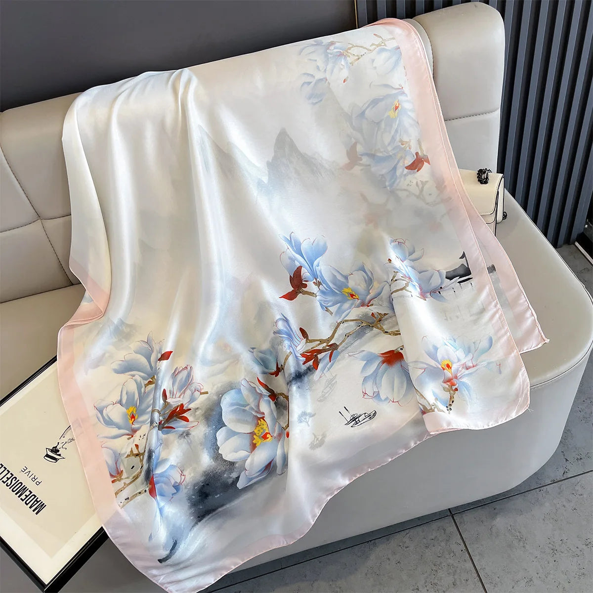 New Women Scarves Spring Summer Autumn Luxury Print Thin Light Satin Scarf Fashion Wrap Shawls 55 Colors Elegant Bandana Poncho