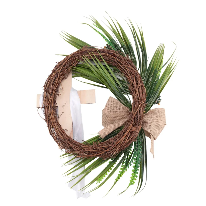 ABKJ-Easter Wreath With Garland, Easter Wreath Decor For Front Door , Artificial Celebration Wreath