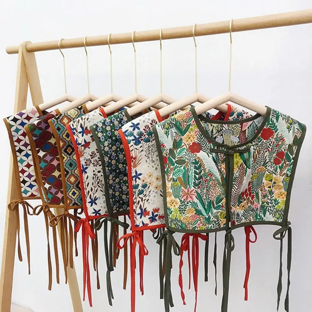 Fashion Embroidery Shoulder Wraps Detachable Vintage Shawl Flower Coat Cover Decorating for Women