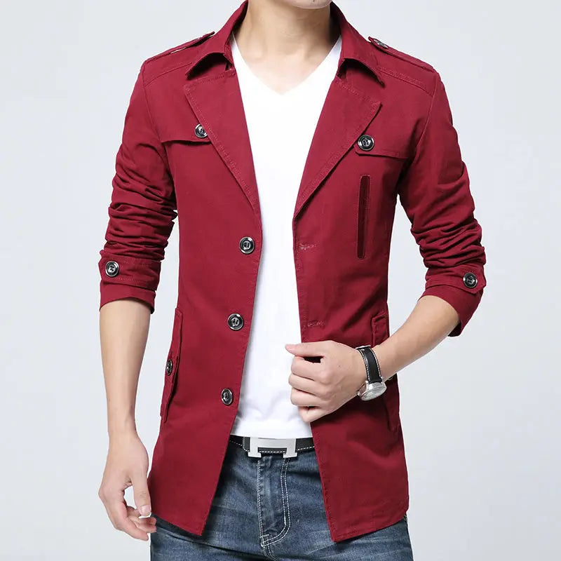 Men Overcoat Slim Long Coat Turn Down Collar Casual Jacket Fashionable High Quality Soft and Comfortable Simple Top Coat for Men