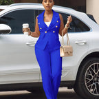 Business Work Wear Two Piece Pant Suits for Women Sets Elegant Sleeveless Blazer Top and Pencil Pants Office Lady Matching Sets
