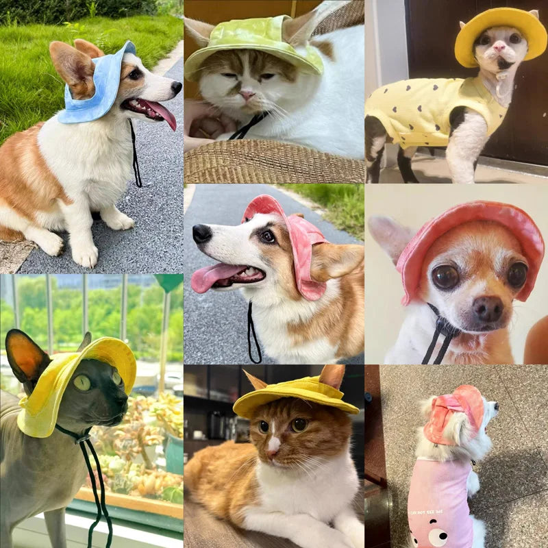 Pet Hats with Ear Holes Adjustable Baseball for Medium Small Dogs Summer Dye Cats Sun Cap Pet Outdoor Hat Supplies