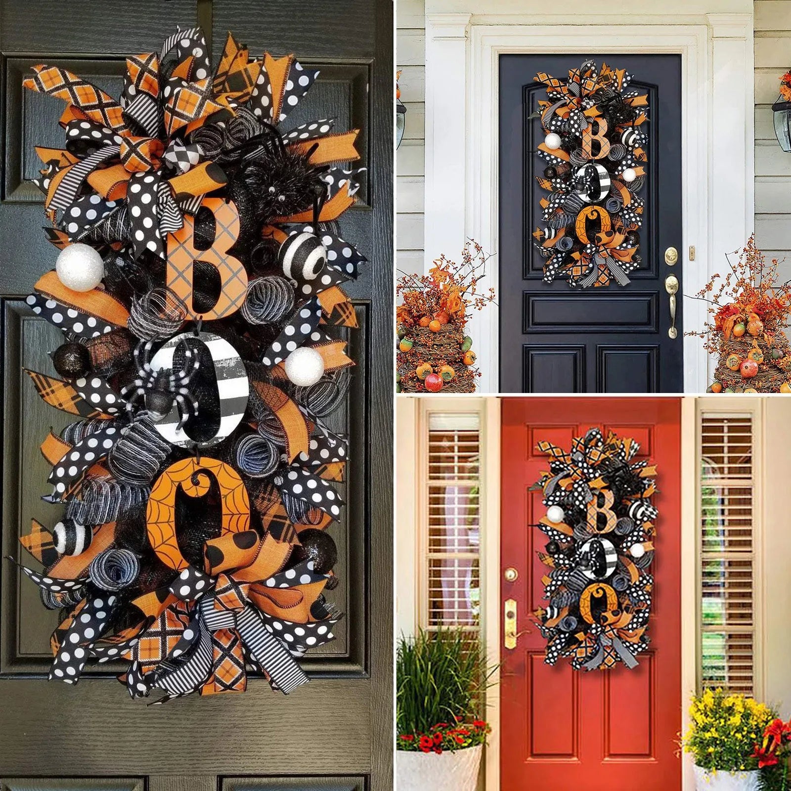 3D Halloween Swag Wreath Fall Wreath Outdoor Front Door Indoor Wall Decor Ornament, Creative Funny Halloween Door Decoration