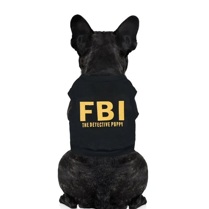 name-branded clothes Pet Supplies Dog Clothes Cotton Black Printed fbi Pet Vest Teddy Clothes Spring Summer New