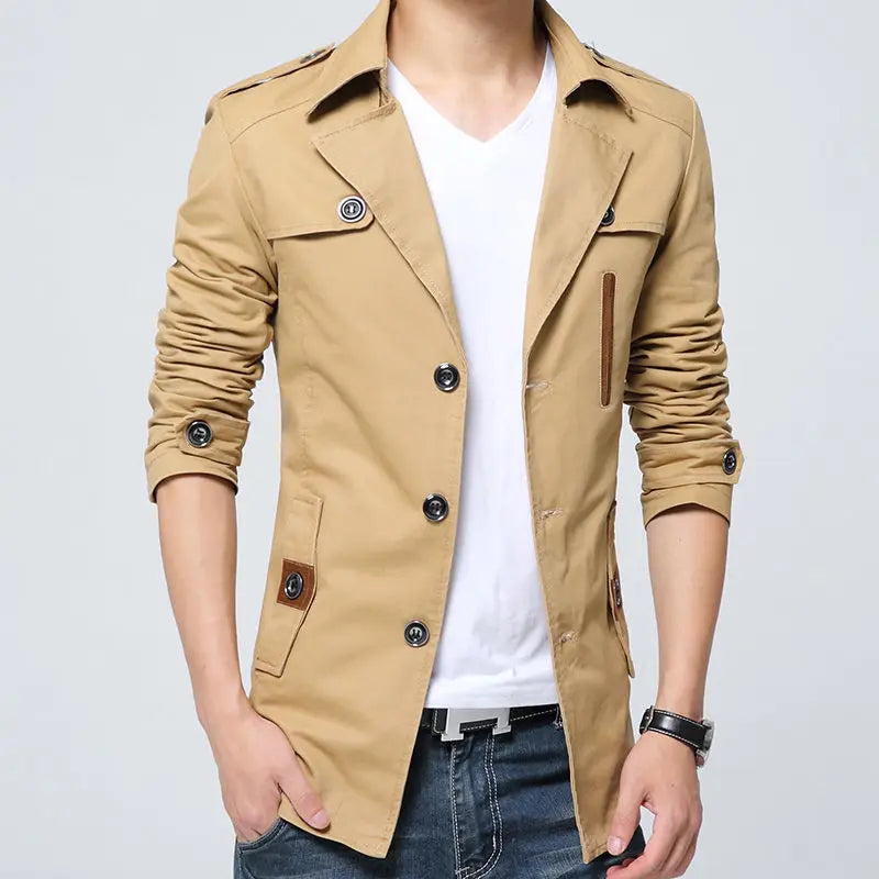 Men Overcoat Slim Long Coat Turn Down Collar Casual Jacket Fashionable High Quality Soft and Comfortable Simple Top Coat for Men