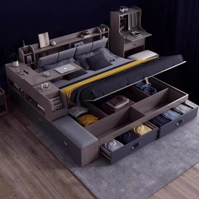 Unique Bedroom Bed Aesthetic Modern Girls Storage Luxury Bed Lounge Sleeping Headboard Letto Matrimoniale Home Accessories