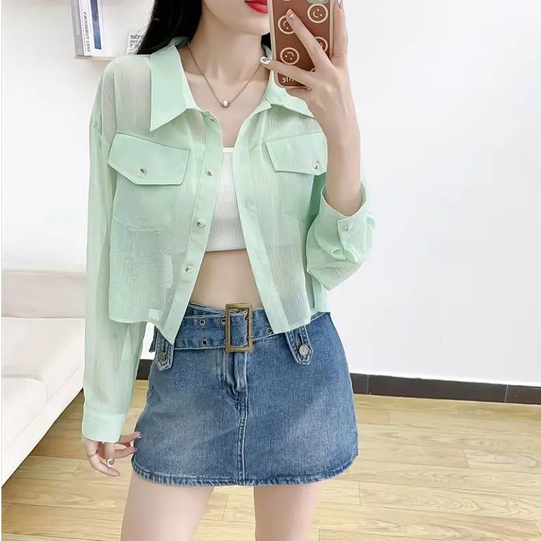 Summer Loose Chiffon Sunscreen Clothes for Women in Summer 2025 New Thin Casual Versatile Long-sleeved Cardigan Short Jacket