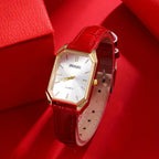 Luxury Women's Watches Elegant Womens Quartz Watch Analog Red PU Leather Designer Square Dial Wrist Watch Ideal Choice for Gifts
