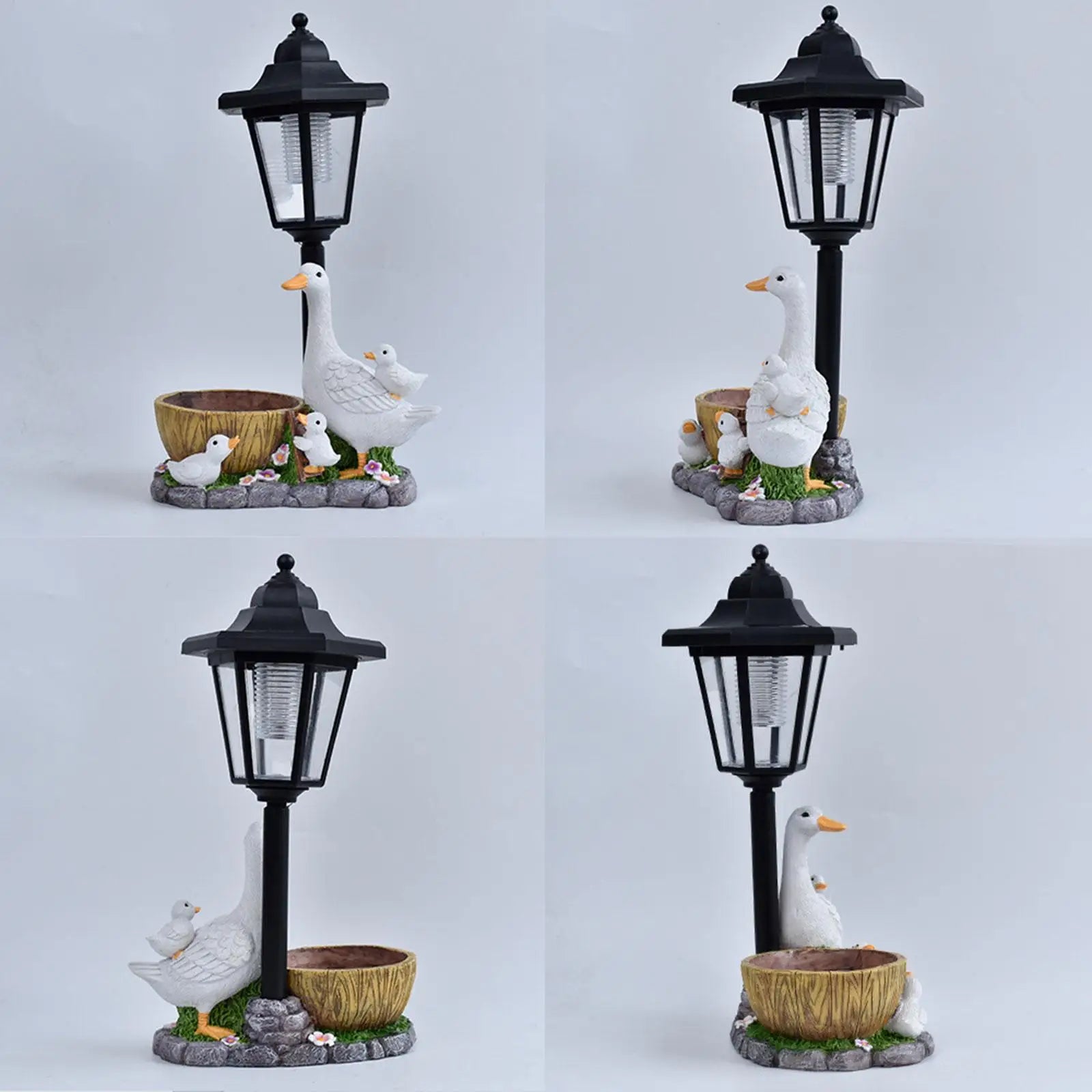 Garden Statue with Solar Lights Figurine Stylish Gift Crafts Flower Pot Resin Sculpture for Outside Yard Patio,Lawn Courtyard