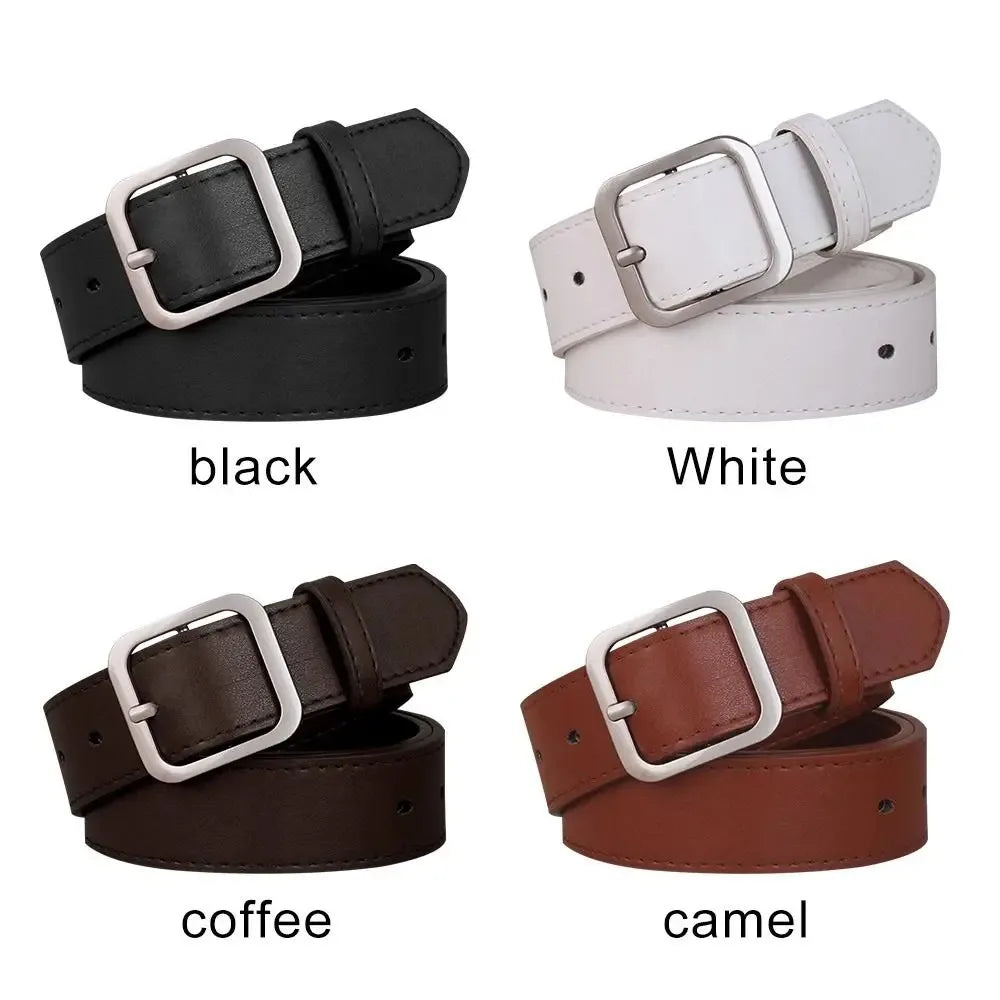 Leather Belt For Women Square Buckle Pin Buckle Jeans Black Belt Chic Luxury Brand Fancy Vintage Strap Female Waistband