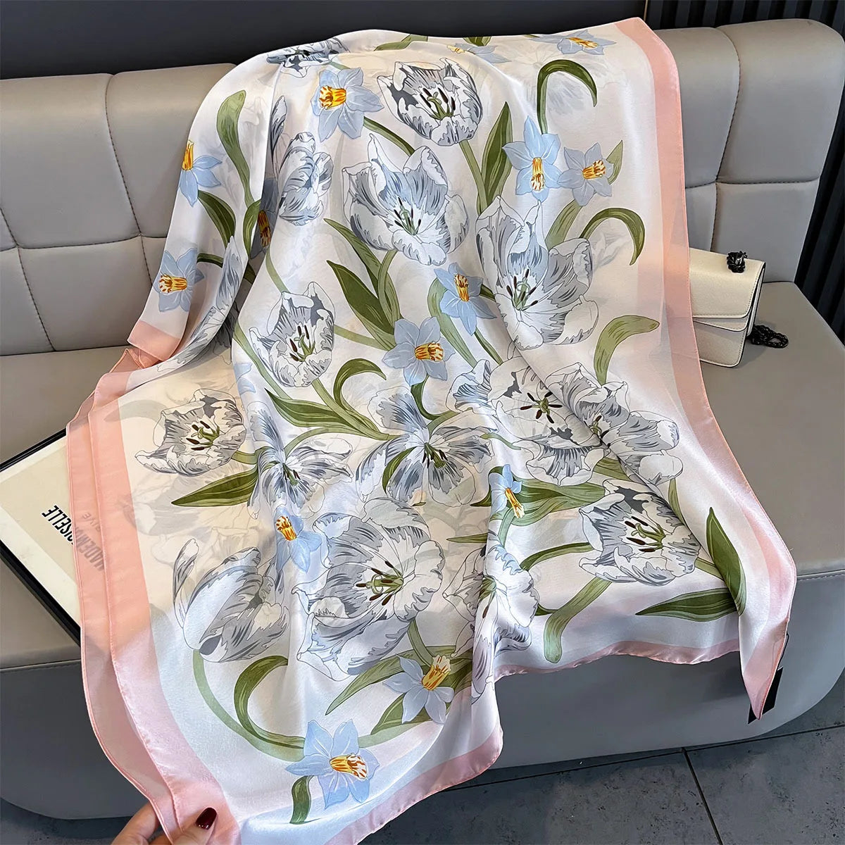 New Women Scarves Spring Summer Autumn Luxury Print Thin Light Satin Scarf Fashion Wrap Shawls 55 Colors Elegant Bandana Poncho