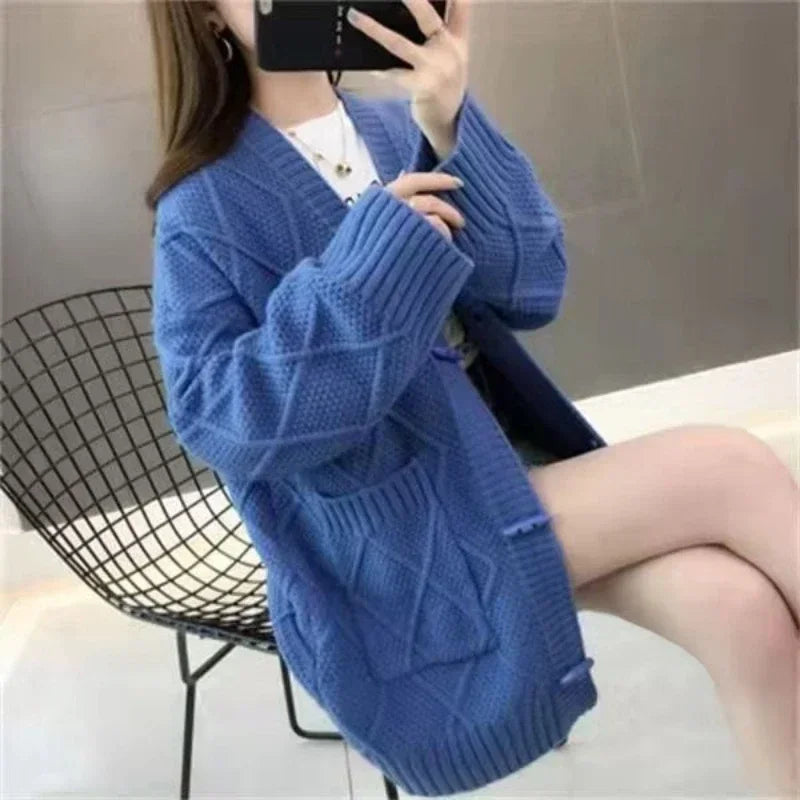 Women's Sweater Long Knit Tops For Woman Yellow Cardigan Autumn Winter 2024 New In Korean Luxury Cheap And High Quality Offers
