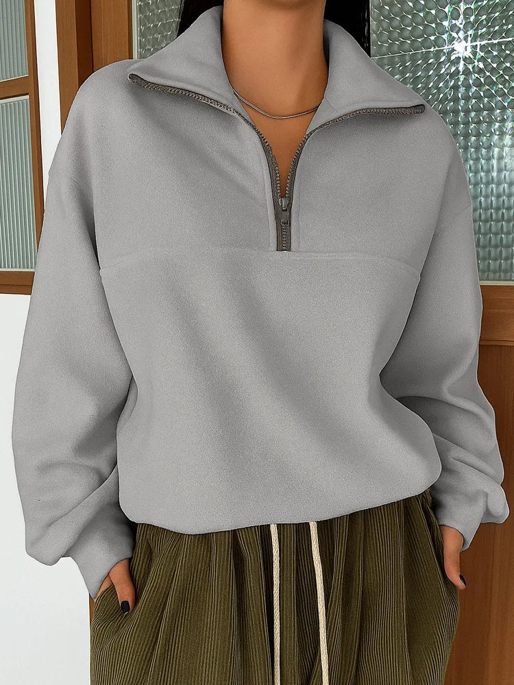 women's hoodies Women's Hoodies Tops New Autumn And Winter Women's Casual Loose Fashion Solid Long-sleeve Zipper Pullover Lapel Sweatshirt Women