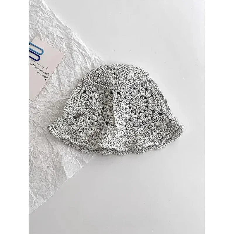 Korean Retro Hollow Crochet Knitted Bucket Hats for Men Women Summer Autumn Versatile Casual Basin Cap Casquettes