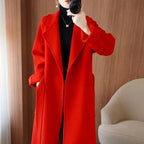 100% Wool Coat Women's Wear 2025 Autumn/Winter Fashion Temperament Double sided Cashmere Coats with Belt Elegant Long Overcoat