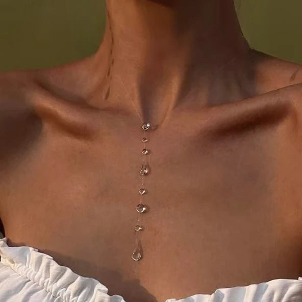 Water Drop Necklace Transparent  Raindrop Earrings Minimalist Ice-Clear Dewdrop Jewelry for Women Elegant Accessories Gift