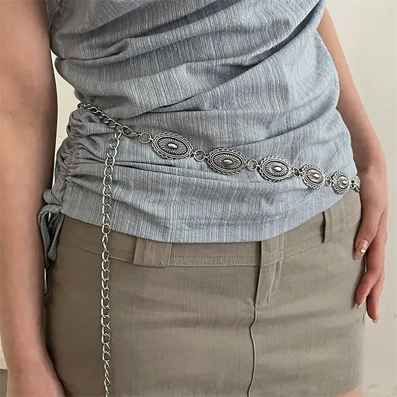 Retro Versatile Ethnic Style Metal Bohemian Waist Chain Belt For Women Fashion Sweater Chain Waist Seal Body Decor Accessories